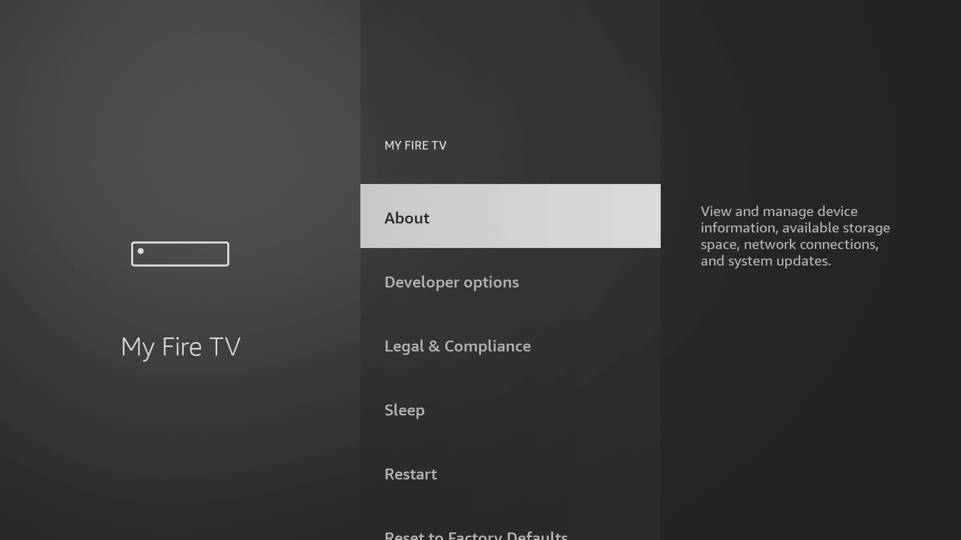 Tap About inside My Fire TV — Apollo Group TV install step 4