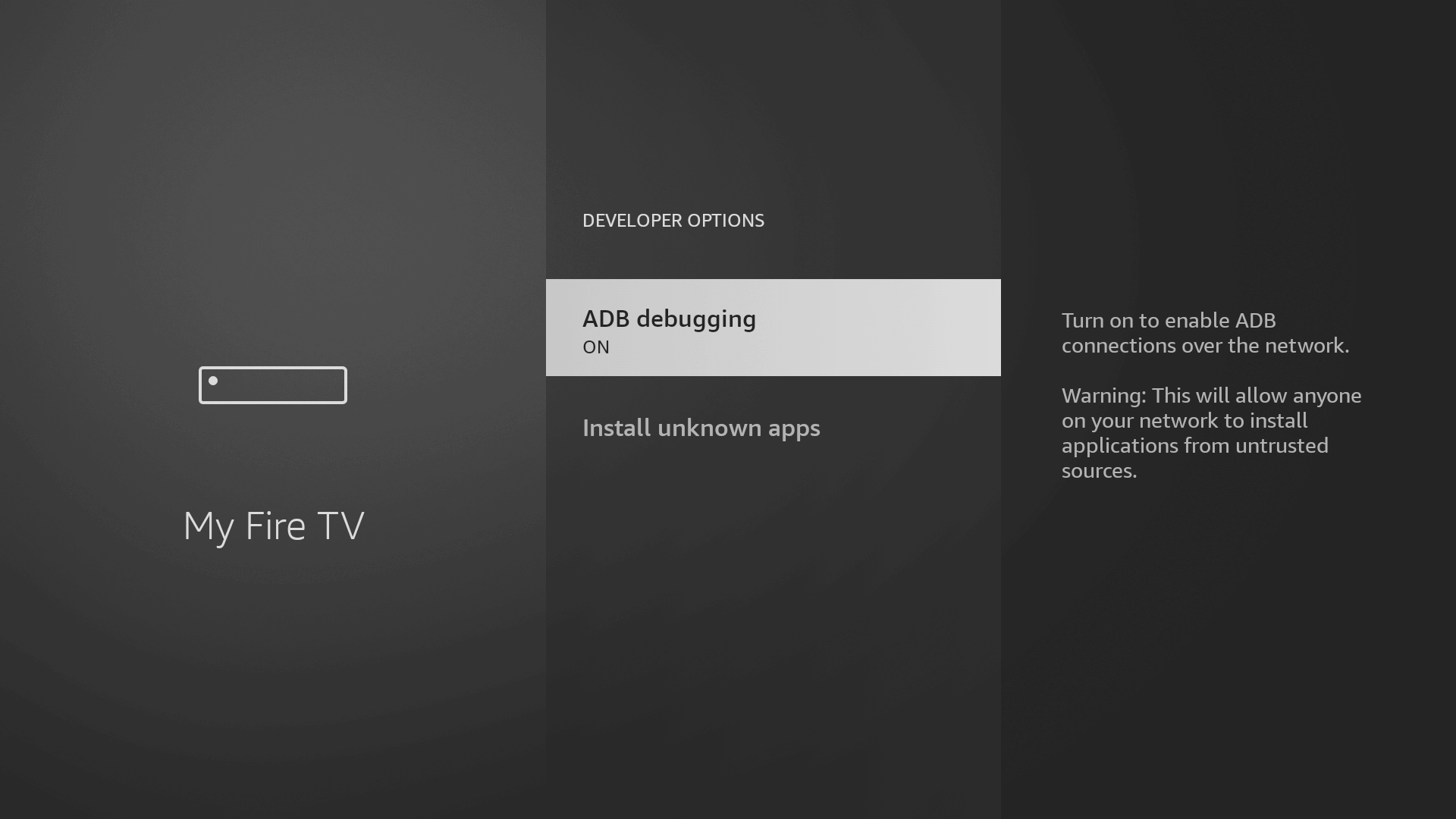 Enable ADB debugging — Apollo Group TV install step 6