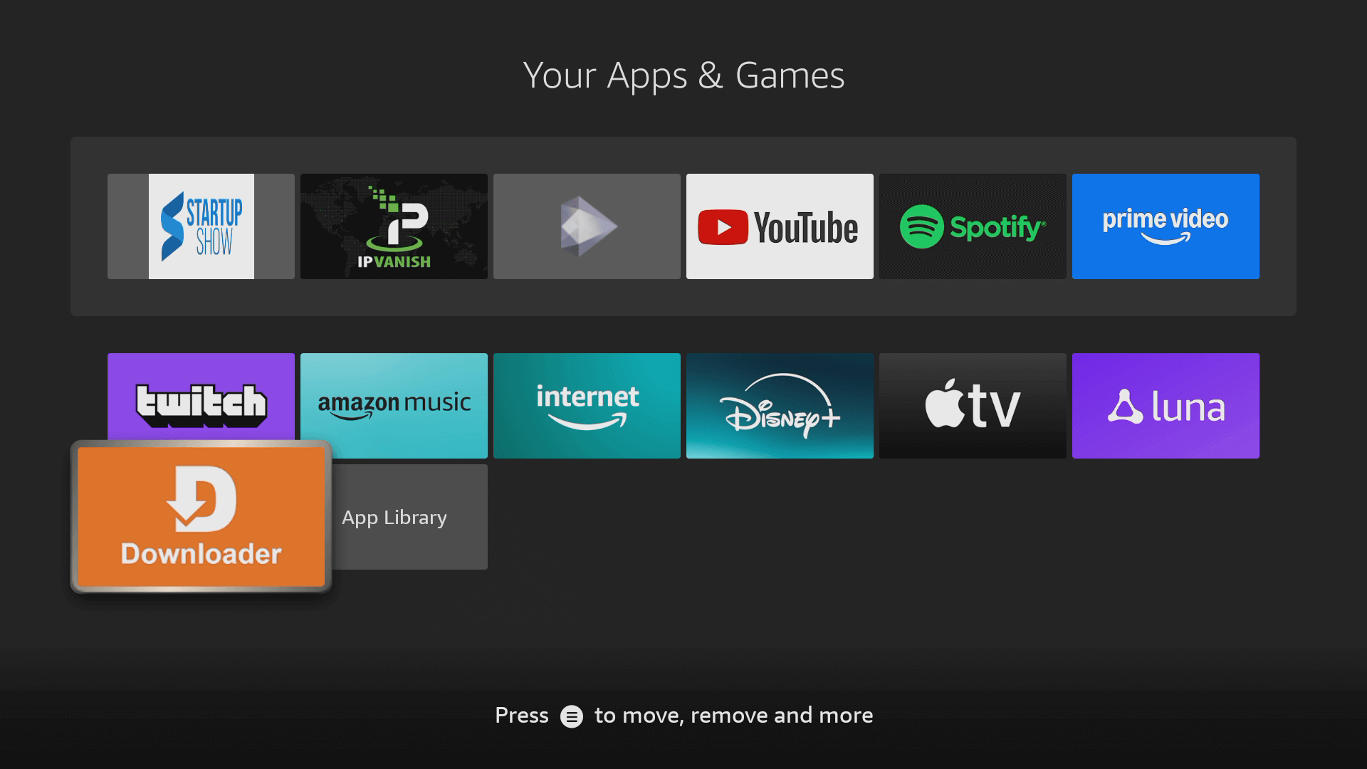 Open the Downloader app — Apollo Group TV install step 10